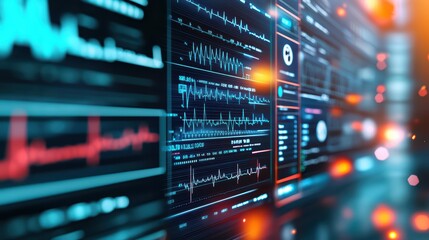 Fototapeta premium Detailed Holographic Financial Dashboard Interface Design for Hospital Management Systems