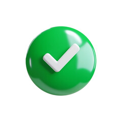 3d green tick icon on green circle- check mark or done concept png