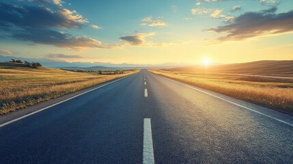 Naklejka premium Empty Highway Sunset Landscape