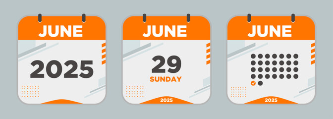 Modern Calendar icon. June. 2025 29 day. The concept of waiting for an important date. Day calendar with date June 29. Cheklist day calendar. Vector illustration.