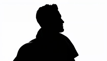 Silhouette of man in profile against white background