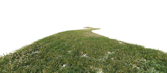 Winding grass road on transparent background.