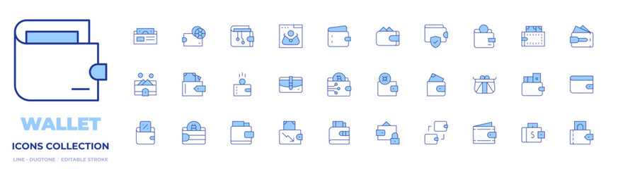 Wallet icons collection. Line Duotone style, editable stroke. purse, wallet, transaction, loss, ewallet, digital wallet