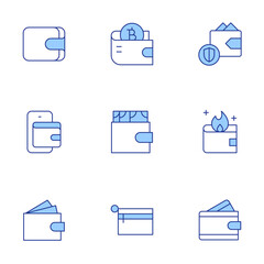 Wallet icons set. Line Duotone style, editable stroke. banknote, wallet, digital wallet