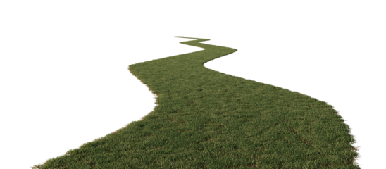 Winding grass road on transparent background.