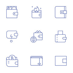 Wallet icons set. Thin Line style, editable stroke. banknote, loss, wallet
