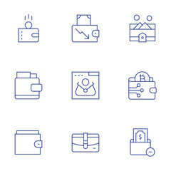 Wallet icons set. Thin Line style, editable stroke. loss, ewallet, wallet