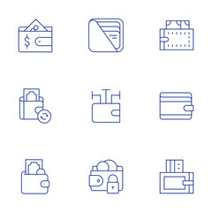 Wallet icons set. Thin Line style, editable stroke. payment method, wallet, crypto wallet