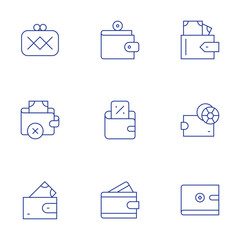 Wallet icons set. Thin Line style, editable stroke. purse, payment, wallet