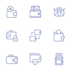 Wallet icons set. Thin Line style, editable stroke. purse, wallet, transaction
