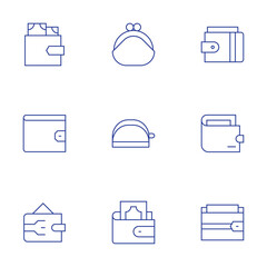 Wallet icons set. Thin Line style, editable stroke. purse, wallet, digital wallet