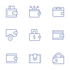 Wallet icons set. Thin Line style, editable stroke. wallet, crypto wallet, ewallet