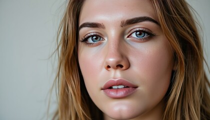 Obraz premium Close up Portrait of a Young Woman with Long Blonde Hair and Blue Eyes