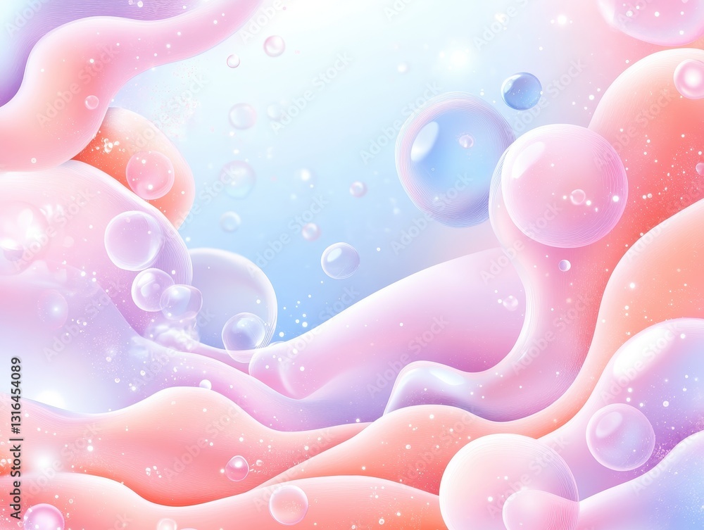 Poster colorful abstract background with bubbles and soft waves, creating a dreamy atmosphere