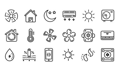Air Conditioner Outline Icon Set - Editable Stroke Vector Illustration