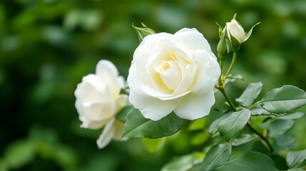 Two White Roses in Bloom Close Up