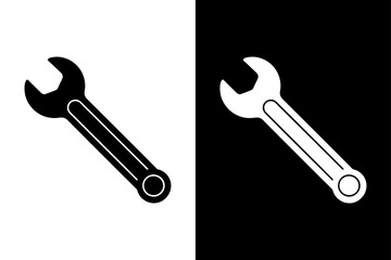 Black and White Wrench Icon Minimalist Silhouette Vector for Hardware & Engineering.