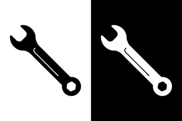 Black and White Wrench Icon Minimalist Silhouette Vector for Hardware & Engineering.