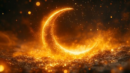 Glowing Crescent Moon of Vibrant Orange Sparks in a Fiery Glow


