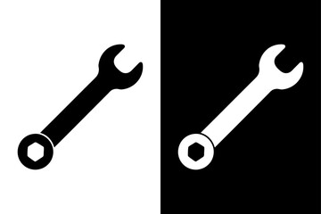 Black and White Wrench Icon Minimalist Silhouette Vector for Hardware & Engineering.