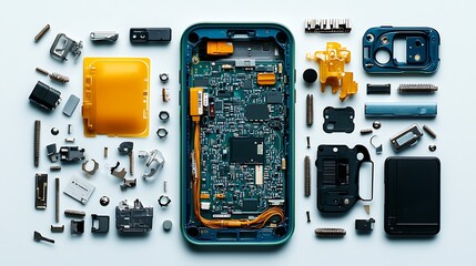 Smartphone Disassembly, Flatlay, Parts