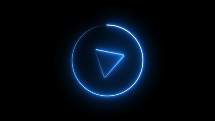 Glowing yellow neon flickering play button sign. Bright neon play button animated blinking icon with circle. Video play button icon concept .