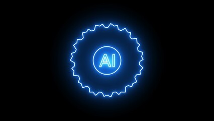 Ai computing neon animatioMotion graphic of 3D Blue digital AI letter logo with grid and rotation circle line connection ai technology iconn illustration.