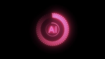 Motion graphic of Blue digital AI logo with futuristic technology . Chat with AI or artificial intelligence technology. Use AI technology by inputting, deep	