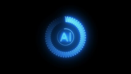 Motion graphic of Blue digital AI logo with futuristic technology . Chat with AI or artificial intelligence technology. Use AI technology by inputting, deep	