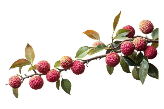 Ripe rambutan on a branch isolated on a transparent background - Powered by Adobe