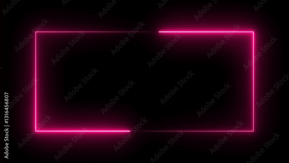 Poster square rectangle picture frame glowing neon ani animationmation on black background. seamless loop -