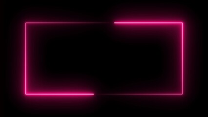 Square rectangle picture frame glowing neon ani animationmation on black background. seamless loop - vertical. Bright neon effect rectangle frame Loop background.	