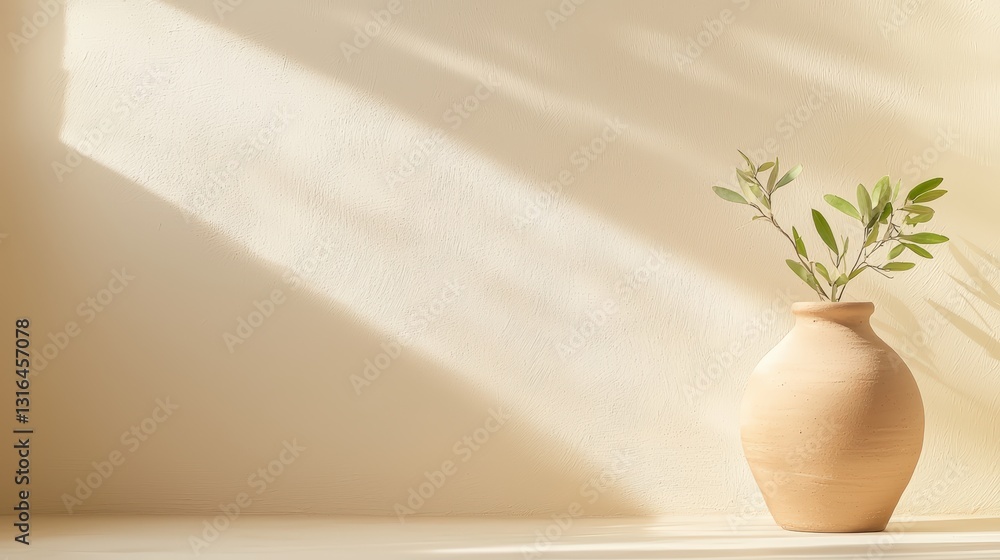 Poster a simple, elegant vase with a green branch sits against a soft, illuminated backdrop, creating a ser
