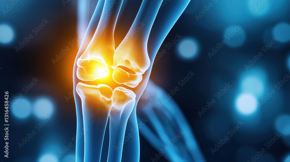 Poster close up of knee joint x ray highlighting intricate bone structures and joint details, showcasing co