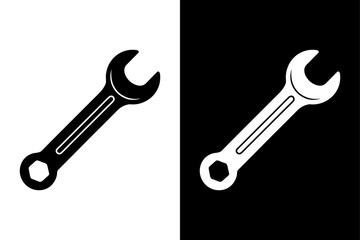 Classic Spanner Icon Black and White Silhouette Vector for Technical & Industrial Use.