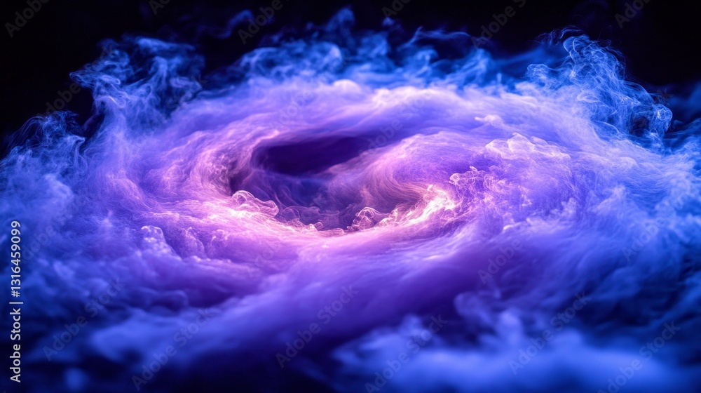 Poster a mesmerizing display of vibrant purple and blue hues swirls together, creating an ethereal fog that