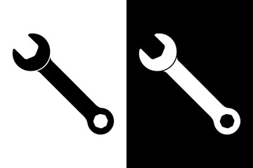 Classic Spanner Icon Black and White Silhouette Vector for Technical & Industrial Use.