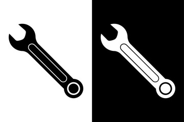 Classic Spanner Icon Black and White Silhouette Vector for Technical & Industrial Use.