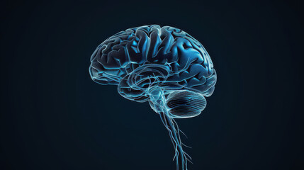 Fototapeta premium detailed rendering of human brain with glowing neural pathways, showcasing intricate neural networks and brain anatomy against dark background