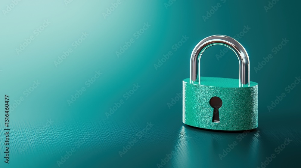 Poster a shiny teal padlock sits on a smooth surface, symbolizing security and protection in a minimalist c
