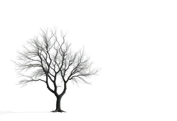 Obraz premium Lone deciduous tree, stark branches against pure white, foliage, ecology