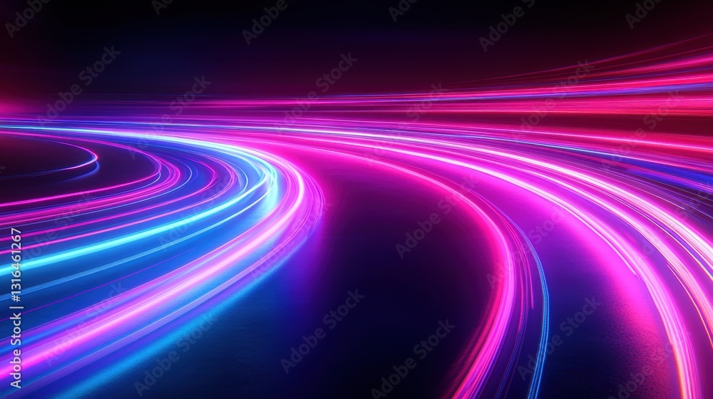 Poster dynamic light trails creating abstract patterns urban environment digital art night scene futuristic
