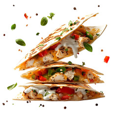 A Loaded Chicken Quesadilla with Cheese Peppers and Salsa Isolated on Transparent Background