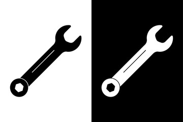 Black and White Spanner Silhouette Perfect for Repair & Tool Designs.