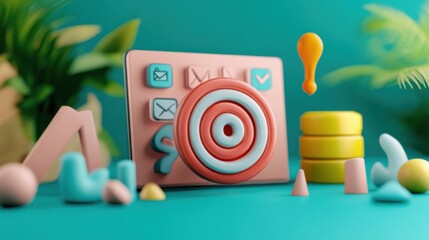 Colorful 3D Render of Calculator with Target and Geometric Shapes