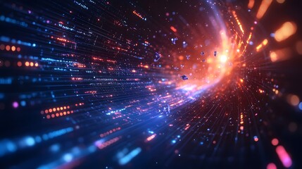 Fototapeta premium A vibrant, abstract representation of fast-moving data streams, illustrating the concept of digital communication and technology.