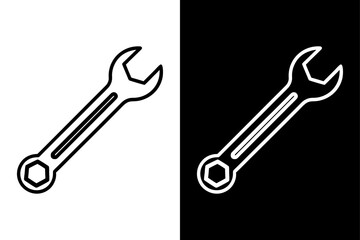 Spanner Silhouette Vector Icon Black and White Background.