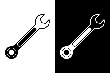 Spanner Silhouette Vector Icon Black and White Background.