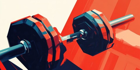 A stylized illustration depicts a dumbbell used for exercise and training