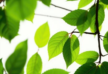 Vibrant green leaves, intricate detail, crisp white backdrop, green, leaves